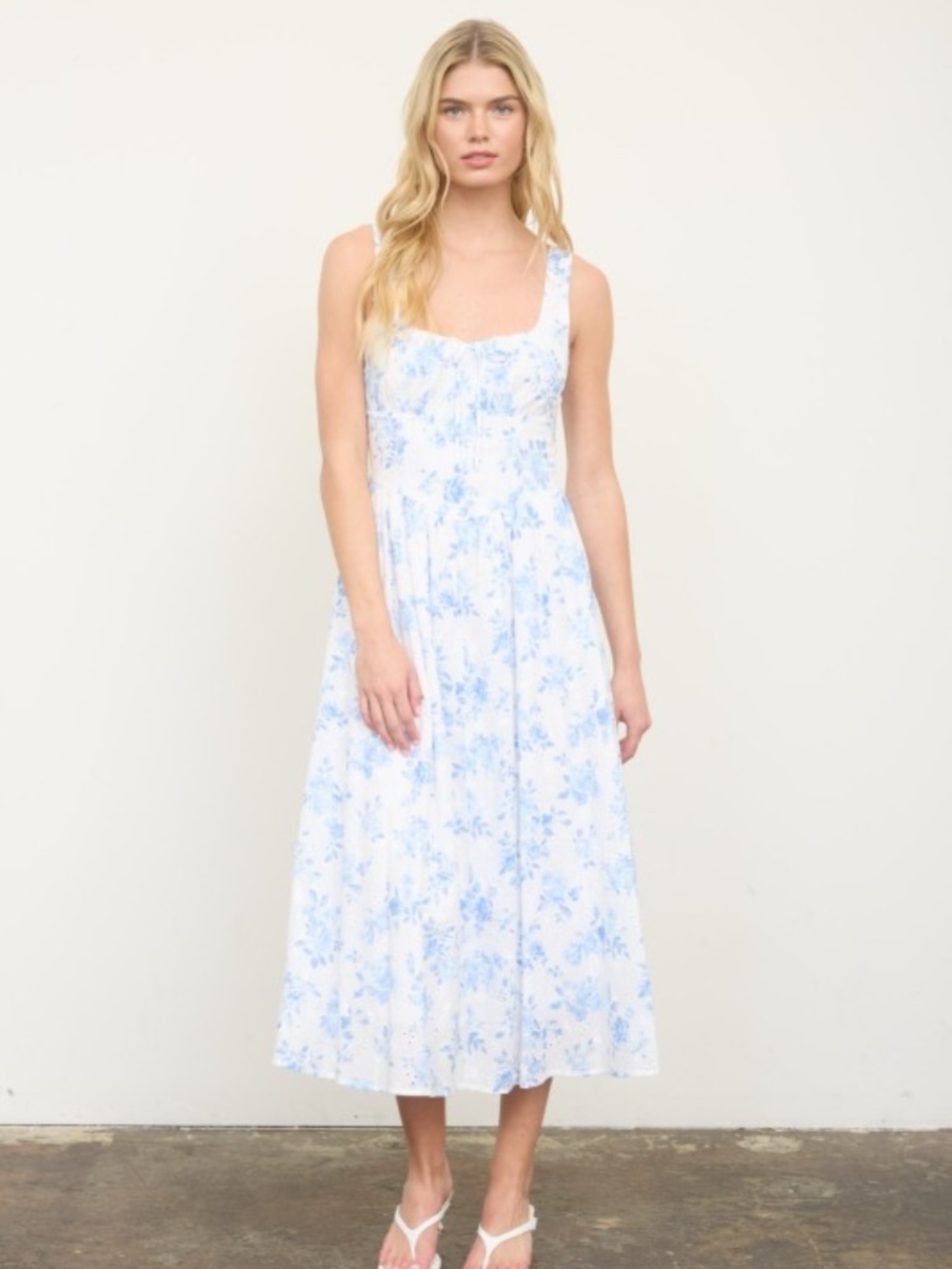 Floral Pattern Front Tie Corset Midi Dress